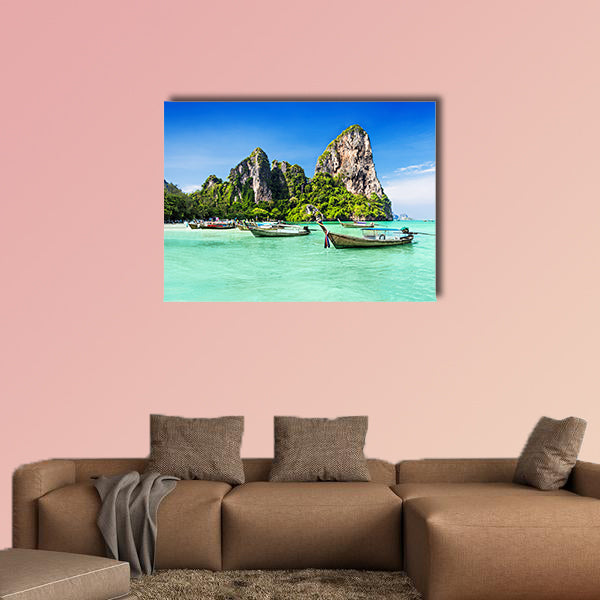 Longtale boats at the beautiful beach, Thailand Multi panel canvas wall art