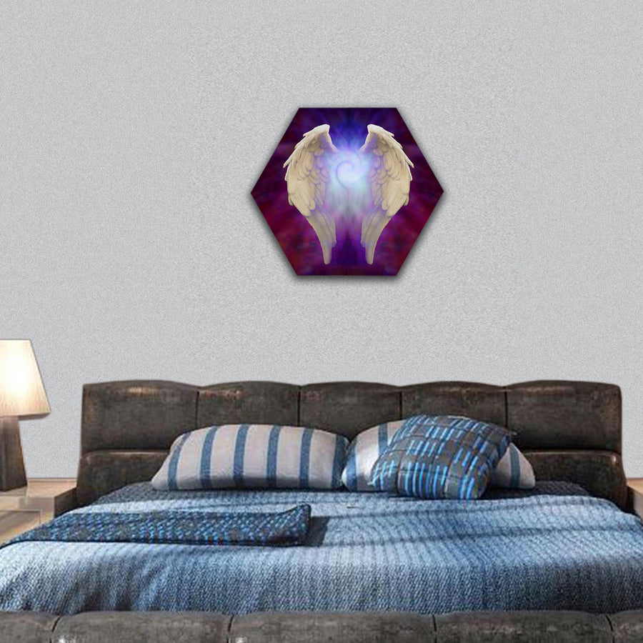 Angel Wings and Universal Spiral hexagonal canvas wall art