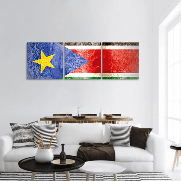 South Sudan Flag on grunge paper panoramic canvas wall art