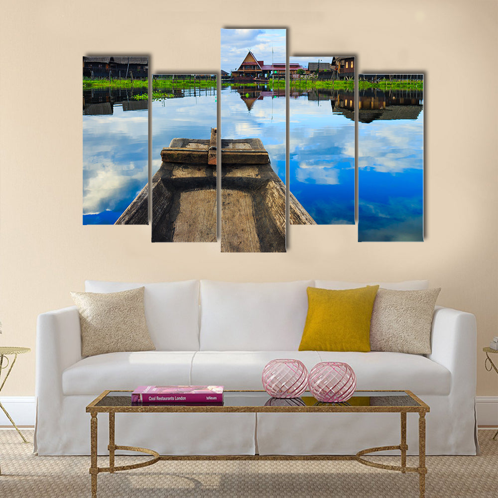 Traditional Myanmar boat in inle lake, Shan state, Myanmar Multi panel canvas wall art