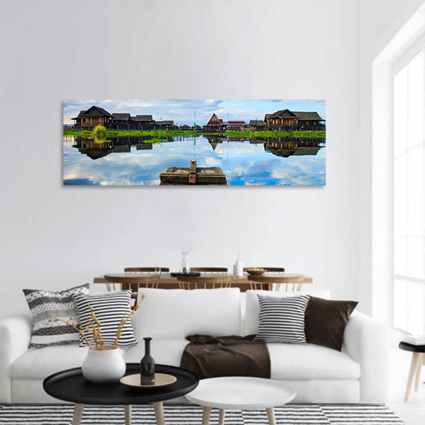 Myanmar boat in inle lake, Shan state, Myanmar Panoramic Canvas Wall Art