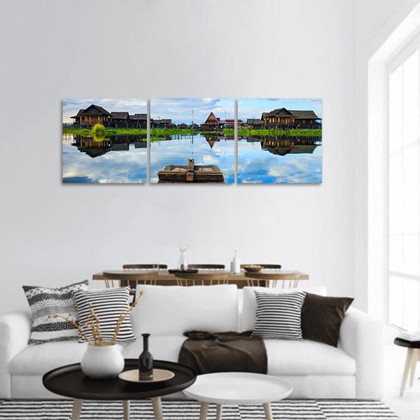 Myanmar boat in inle lake, Shan state, Myanmar Panoramic Canvas Wall Art