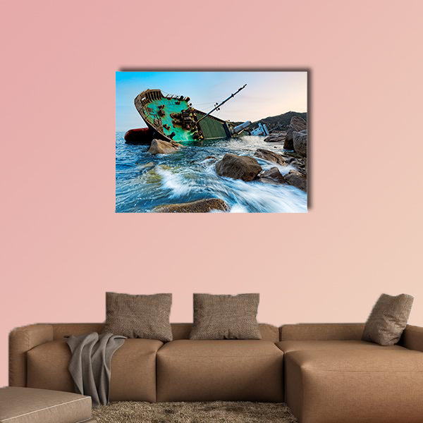The shipwreck in Hong Kong on a seascape sunset multi panel canvas wall art