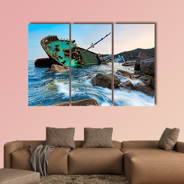 The shipwreck in Hong Kong on a seascape sunset multi panel canvas wall art