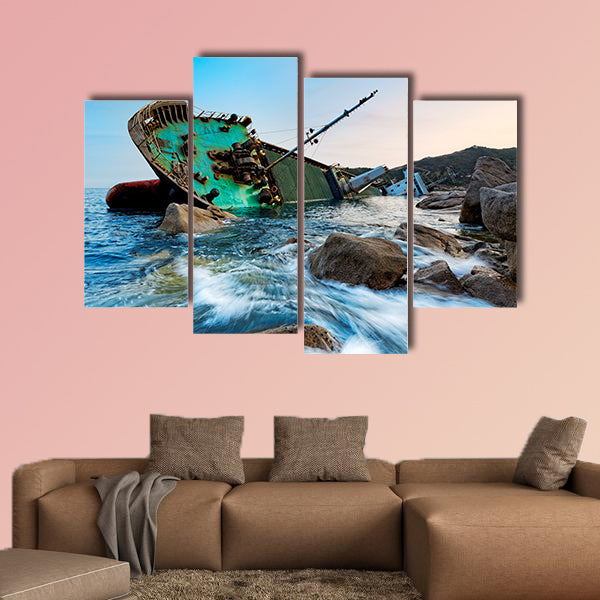 The shipwreck in Hong Kong on a seascape sunset multi panel canvas wall art