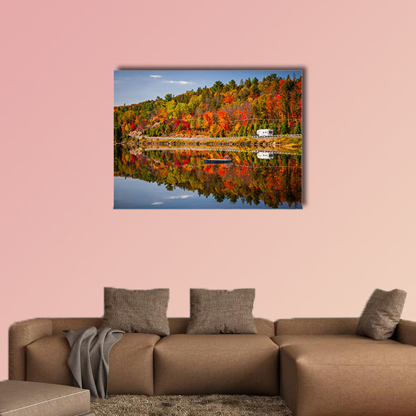 Fall forest with colorful autumn leaves and highway 60 reflecting wall art