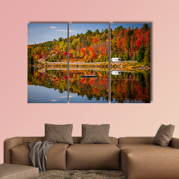 Fall forest with colorful autumn leaves and highway 60 reflecting wall art