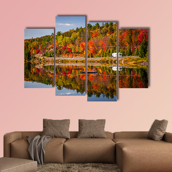 Fall forest with colorful autumn leaves and highway 60 reflecting wall art