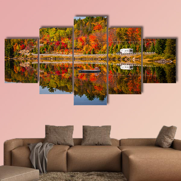 Fall forest with colorful autumn leaves and highway 60 reflecting wall art