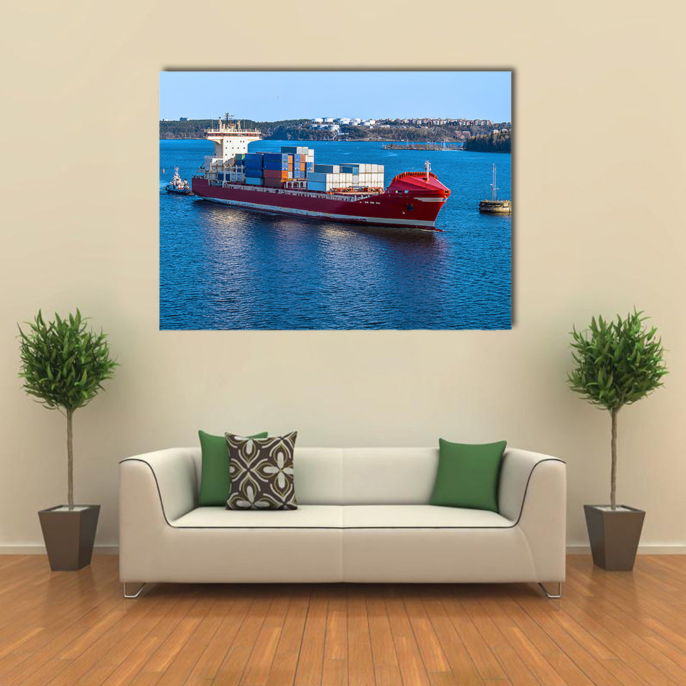 Beautiful Scene Of A Ship In Water, Ready For Cargo Multi Panel Canvas Wall Art