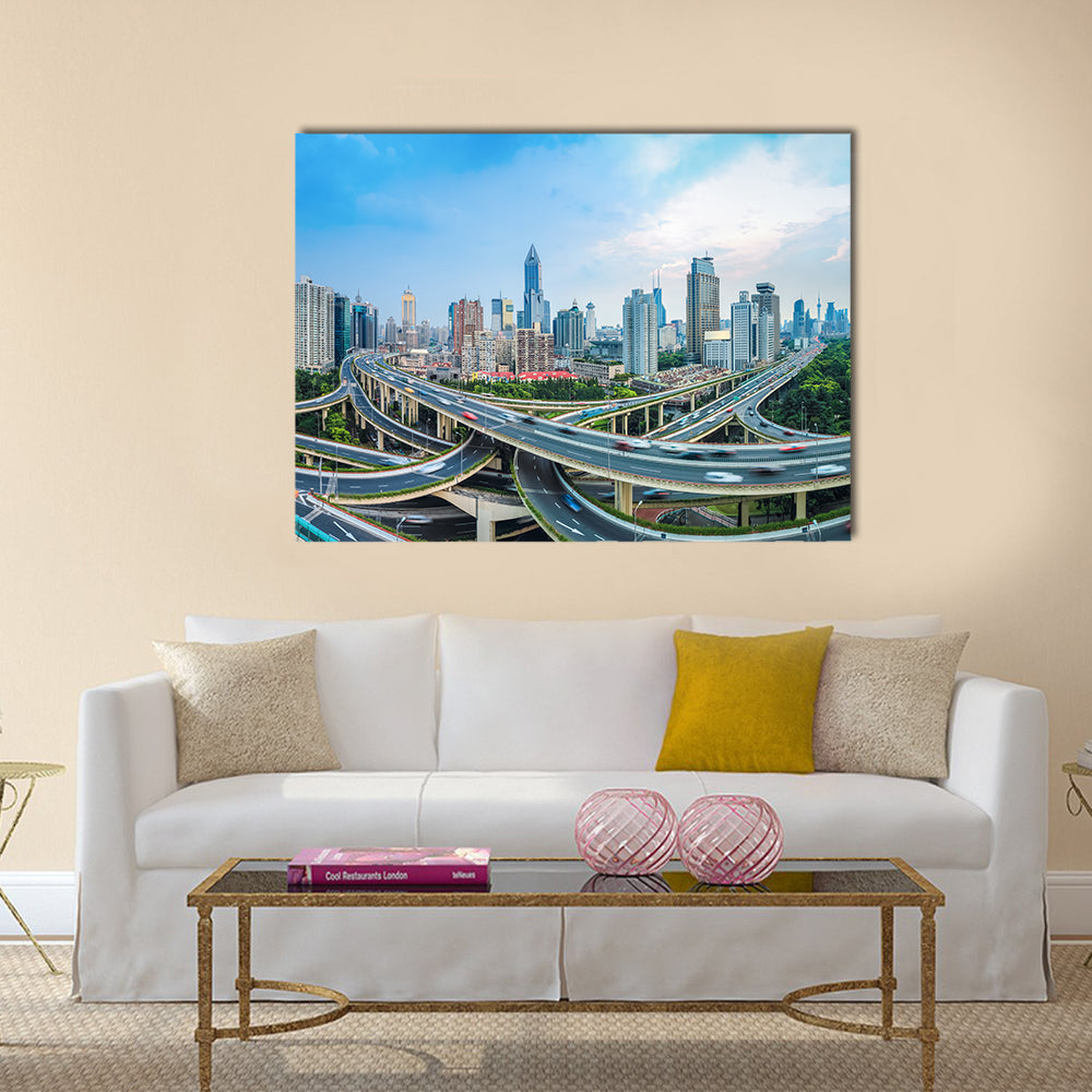 panoramic view of city elevated road  multi panel canvas wall art