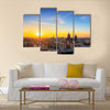 Sunset cityscape in winter of the skyline of Amsterdam, the Netherlands HDR Multi panel canvas wall art