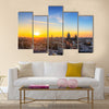 Sunset cityscape in winter of the skyline of Amsterdam, the Netherlands HDR Multi panel canvas wall art