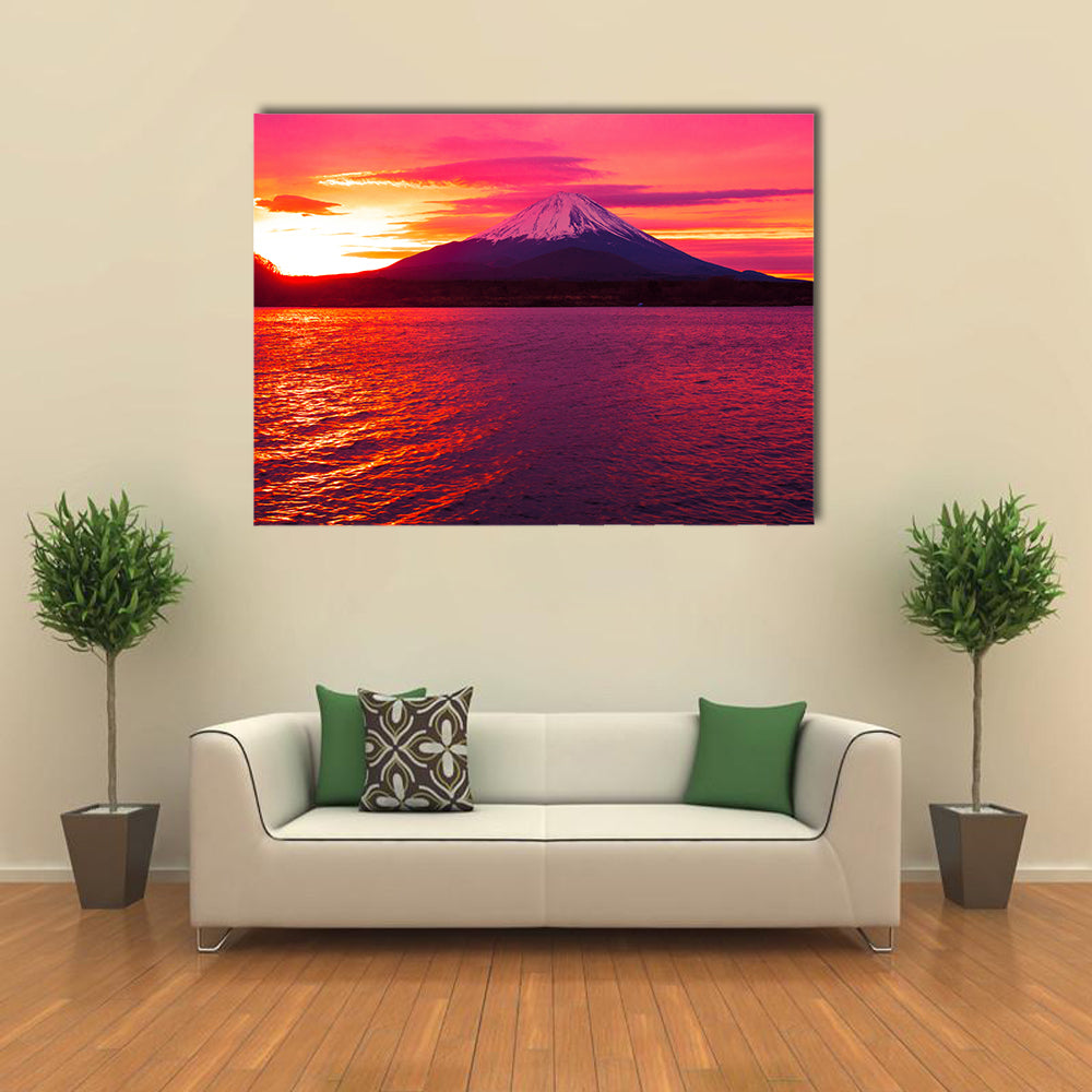 Mount Fuji and Lake Shojiko at sunrise multi panel canvas wall art