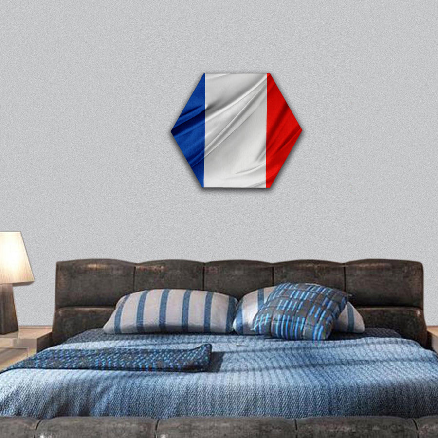 Closeup of silky French flag hexagonal canvas wall art