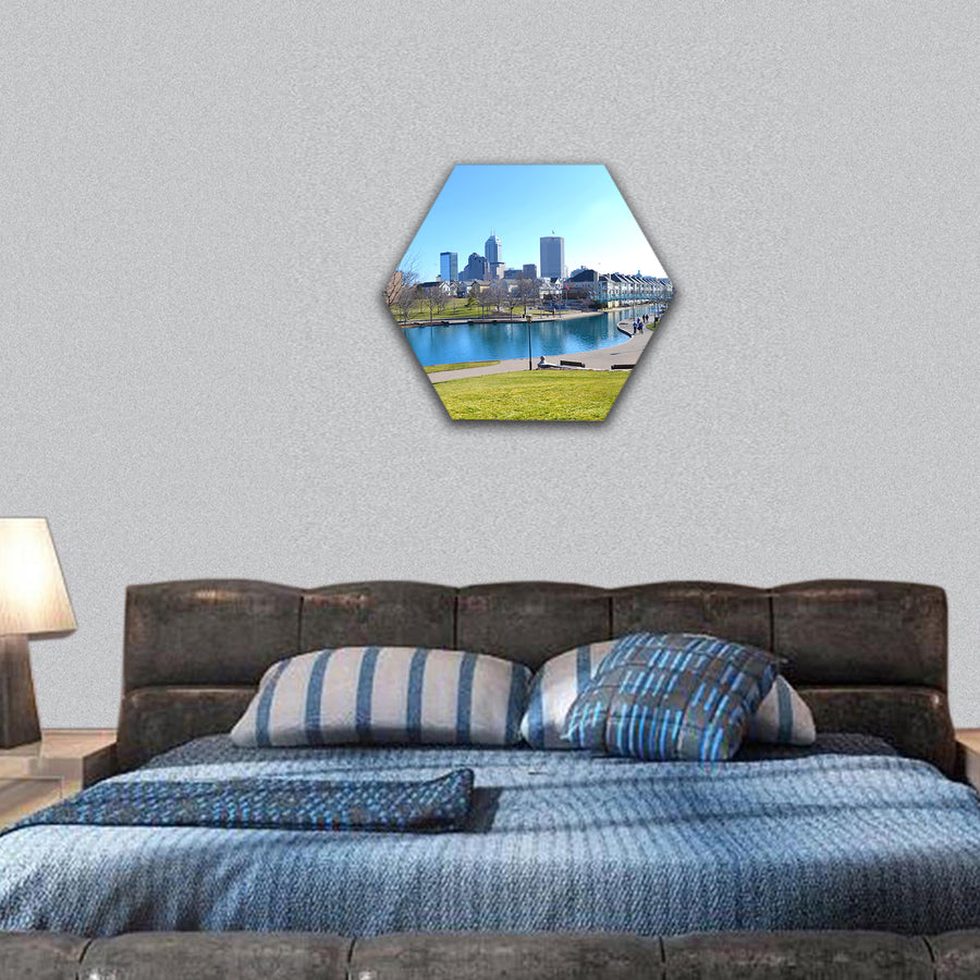 Indiana Canal and Skyline  hexagonal canvas wall art