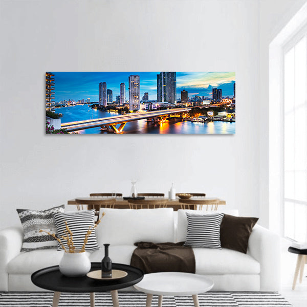 City Skyline, Chao Phraya River, Bangkok, Thailand Panoramic Canvas Wall Art