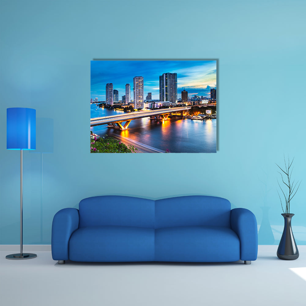 Urban City Skyline, Chao Phraya River, Bangkok, multi panel canvas wall art