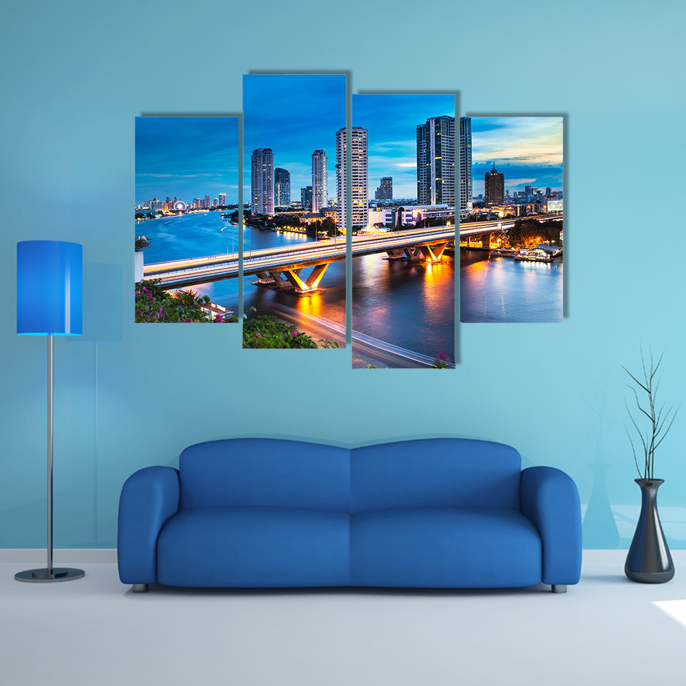 Urban City Skyline, Chao Phraya River, Bangkok, multi panel canvas wall art