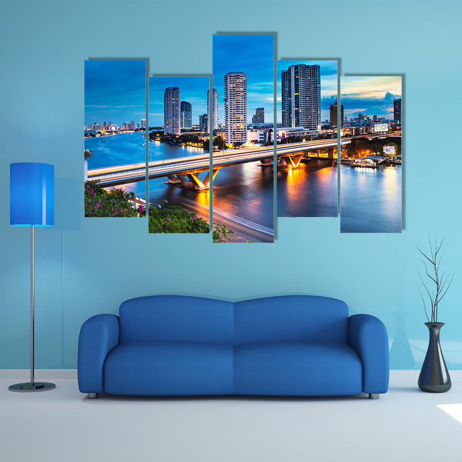 Urban City Skyline, Chao Phraya River, Bangkok, multi panel canvas wall art
