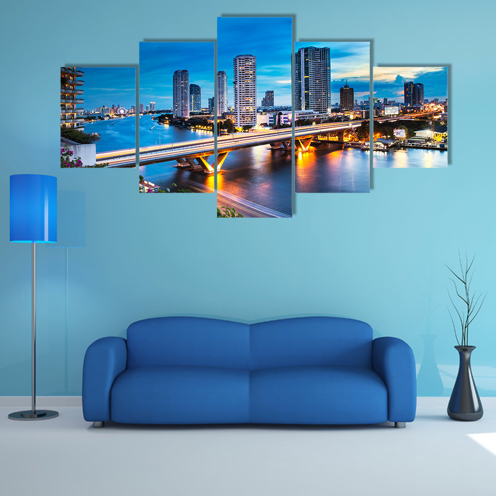 Urban City Skyline, Chao Phraya River, Bangkok, multi panel canvas wall art