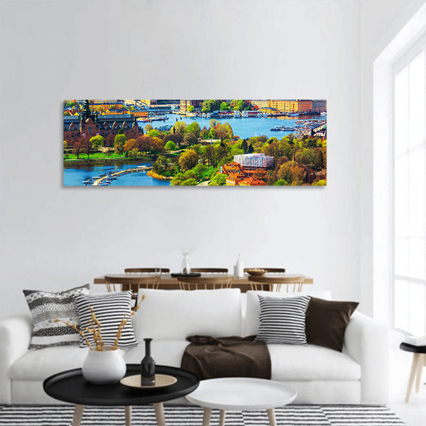 The Old Town Gamla Stan architecture in Stockholm, Sweden panoramic canvas wall art
