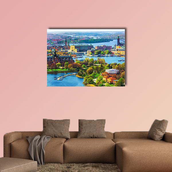 Scenic summer aerial panorama of the Old Town Gamla canvas wall art