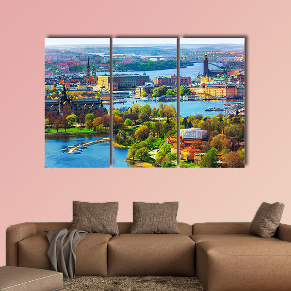 Scenic summer aerial panorama of the Old Town Gamla canvas wall art