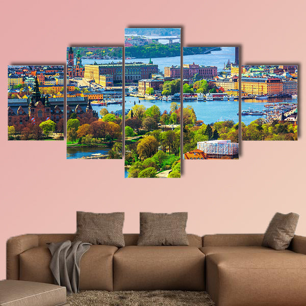 Scenic summer aerial panorama of the Old Town Gamla canvas wall art