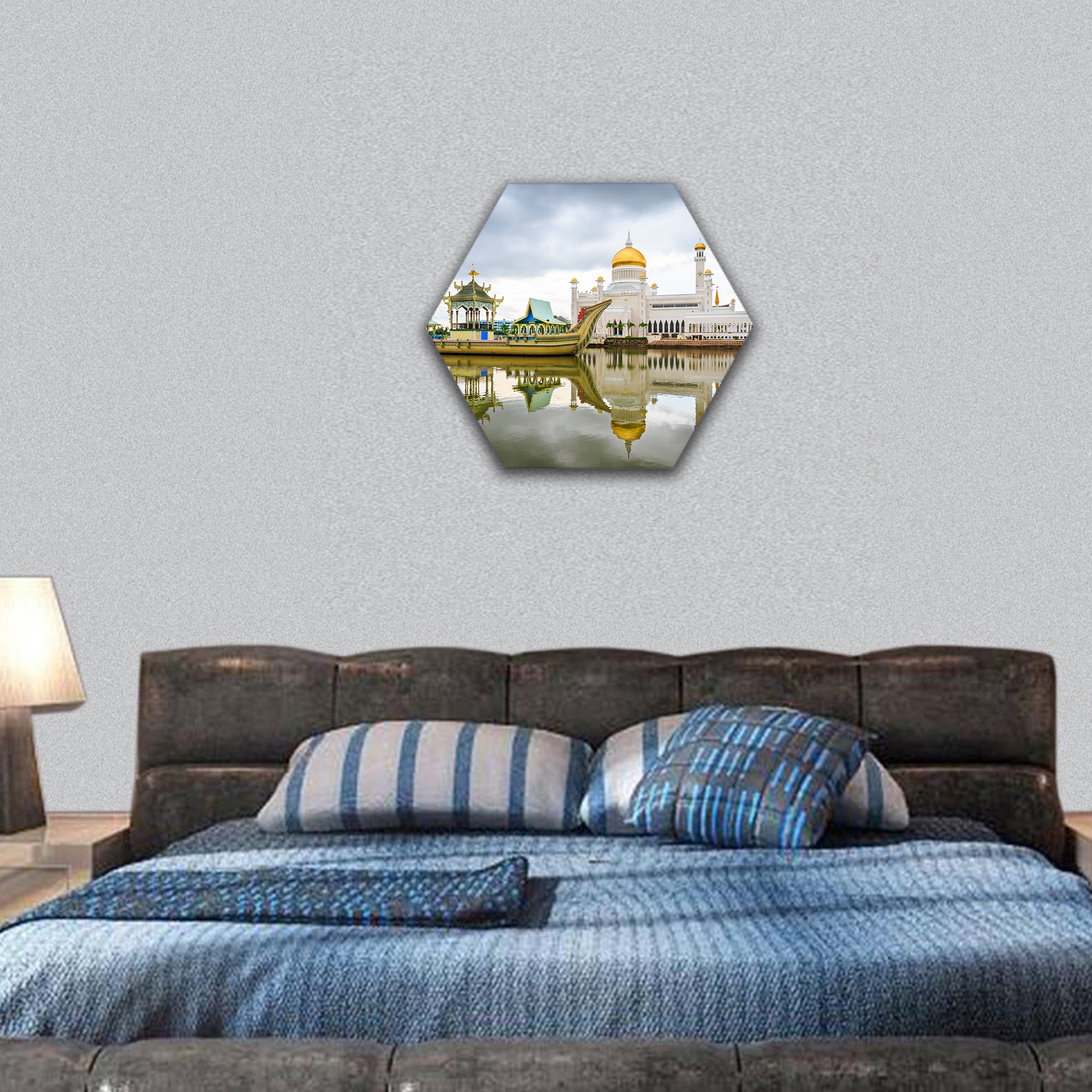 Sultan Omar Ali Saifudding Mosque, Southeast Asia hexagonal canvas wall art