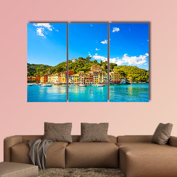 Portofino luxury landmark panorama Village and yacht in little wall art