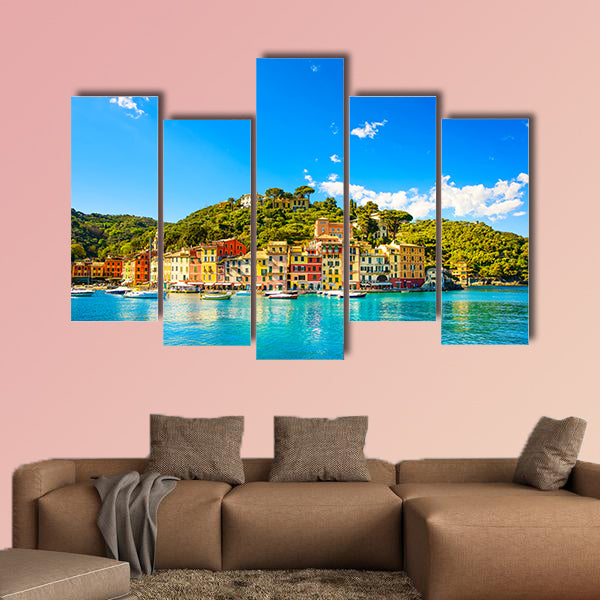 Portofino luxury landmark panorama Village and yacht in little wall art