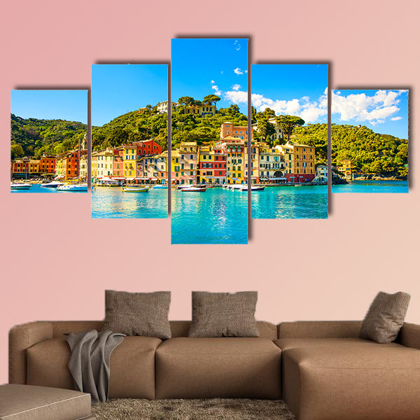 Portofino luxury landmark panorama Village and yacht in little wall art