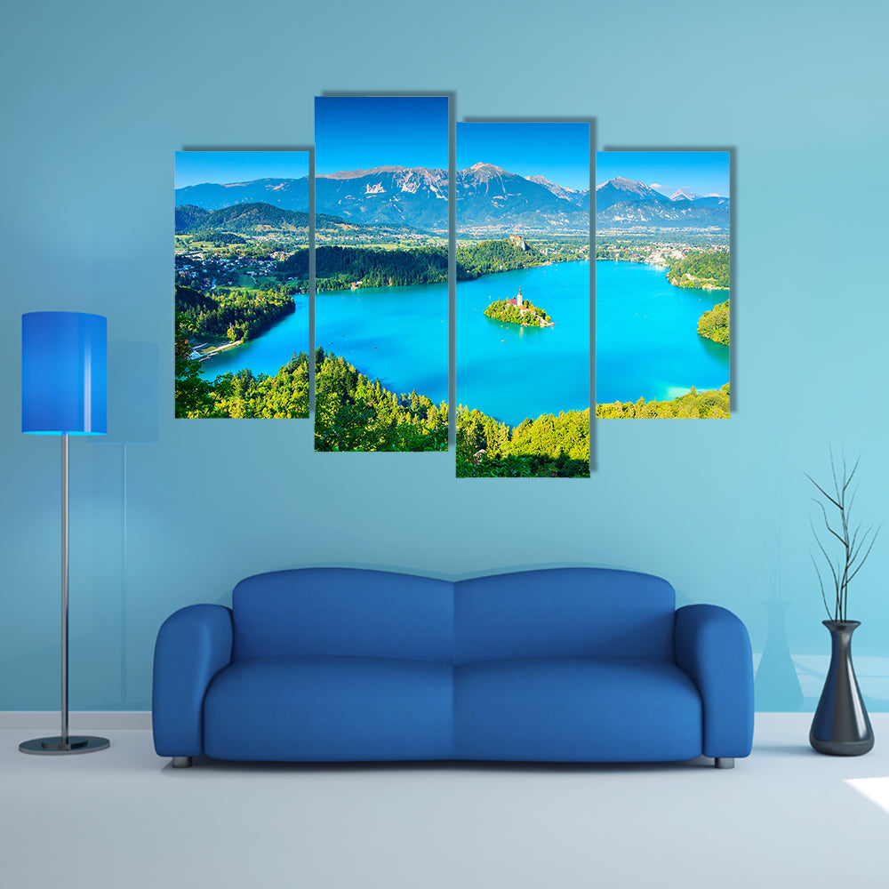 Bled Lake Panorama, in the Slovenia, Europe multi panel canvas wall art