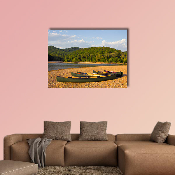 Canoes on the bank of the Buffalo River, Arkansas multi panel canvas wall art