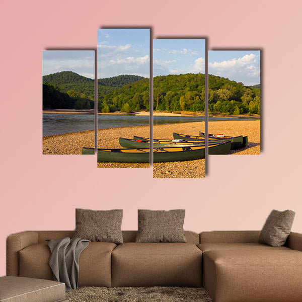 Canoes on the bank of the Buffalo River, Arkansas multi panel canvas wall art