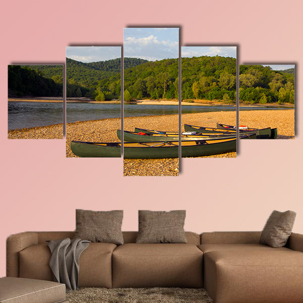 Canoes on the bank of the Buffalo River, Arkansas multi panel canvas wall art