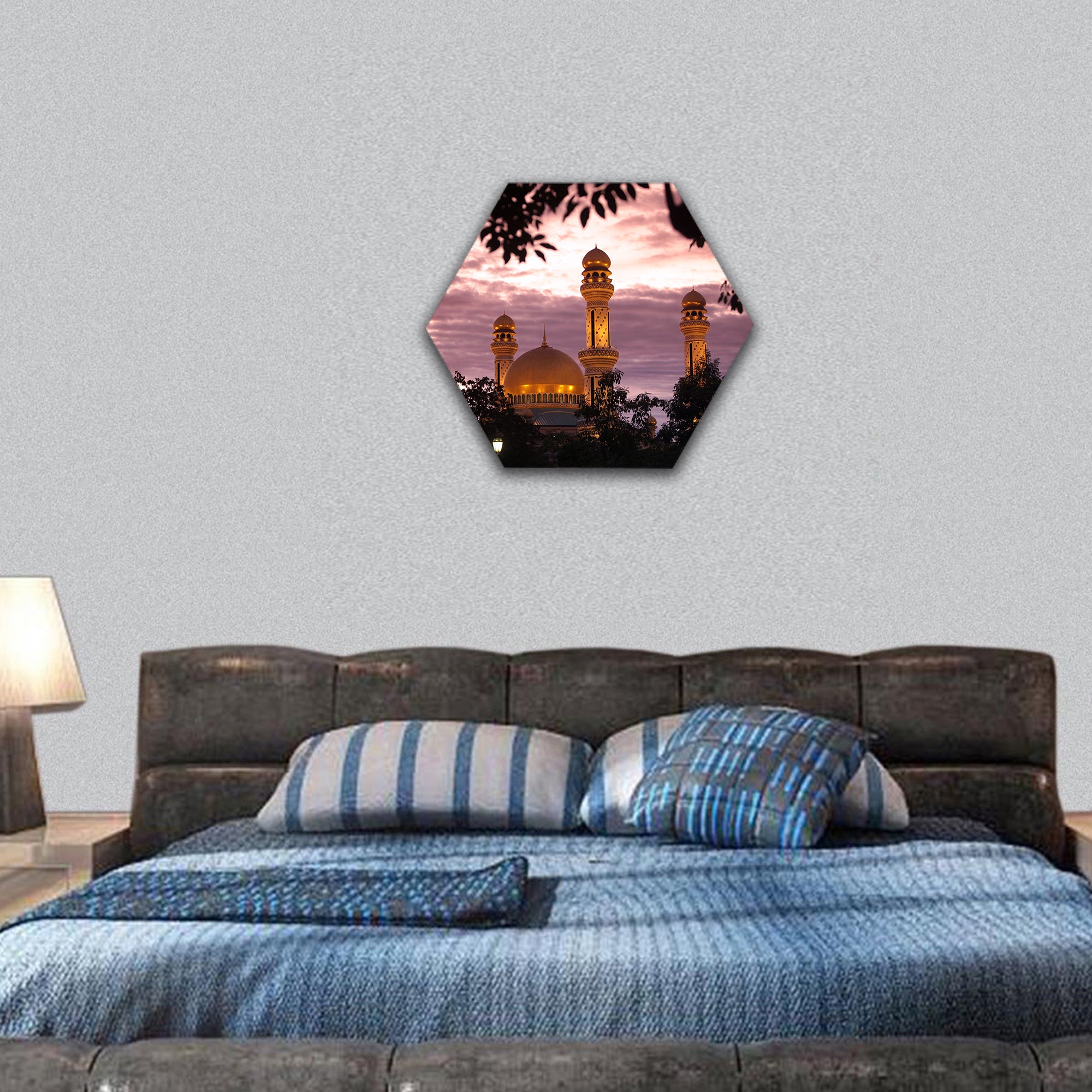 Jame Asr Hassanal Bolkiah Mosque in South East Asia hexagonal canvas wall art