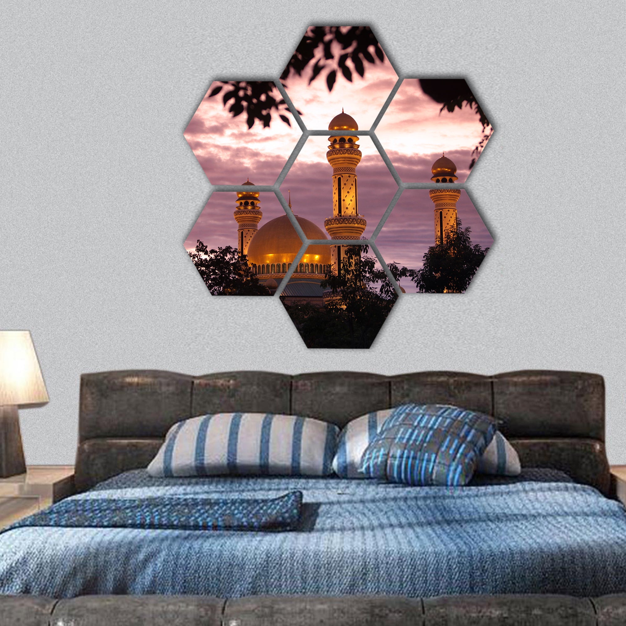 Jame Asr Hassanal Bolkiah Mosque in South East Asia hexagonal canvas wall art
