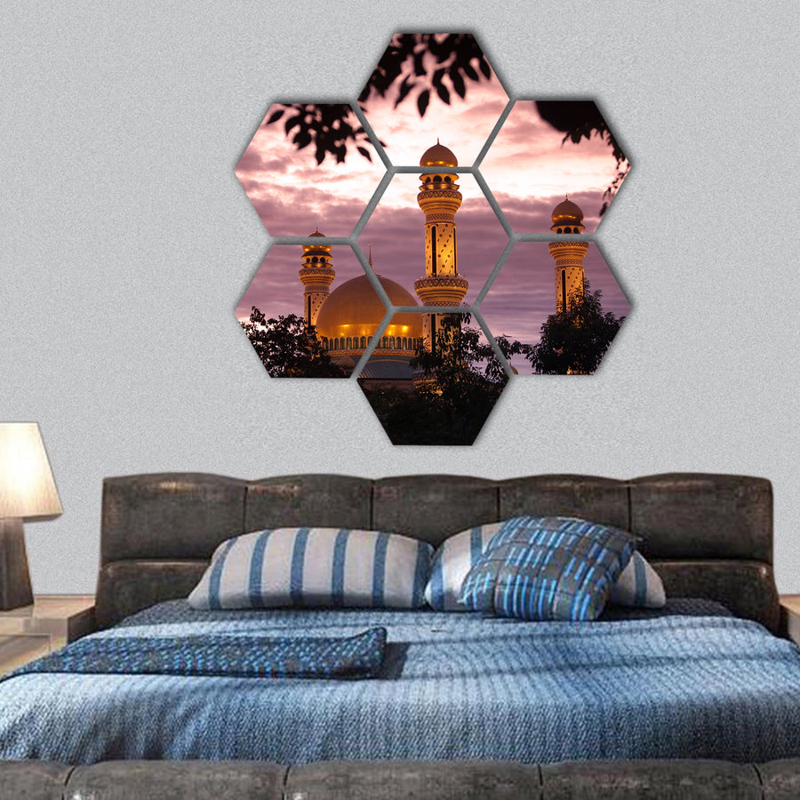 Jame Asr Hassanal Bolkiah Mosque in South East Asia hexagonal canvas wall art