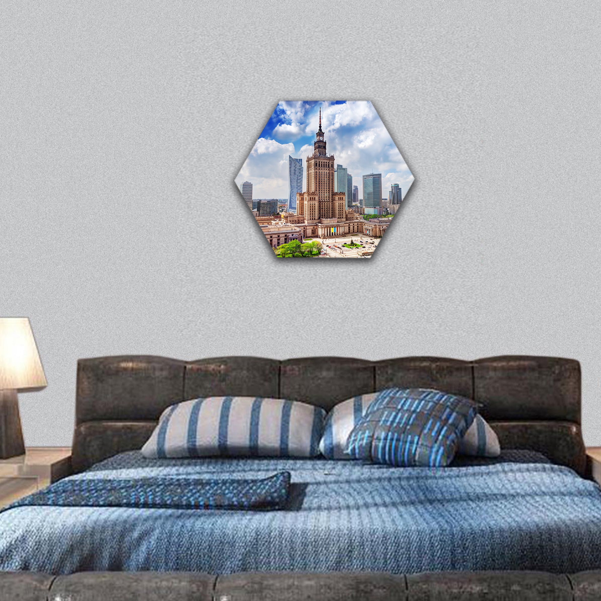 Palace of Culture and Science business skyscrapers, Warsaw hexagonal canvas wall art