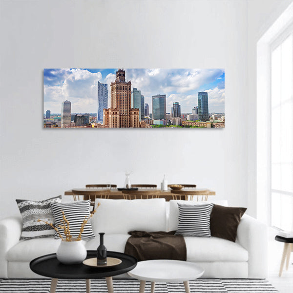 Palace of Culture Science and downtown business skyscrapers panoramic canvas wall art