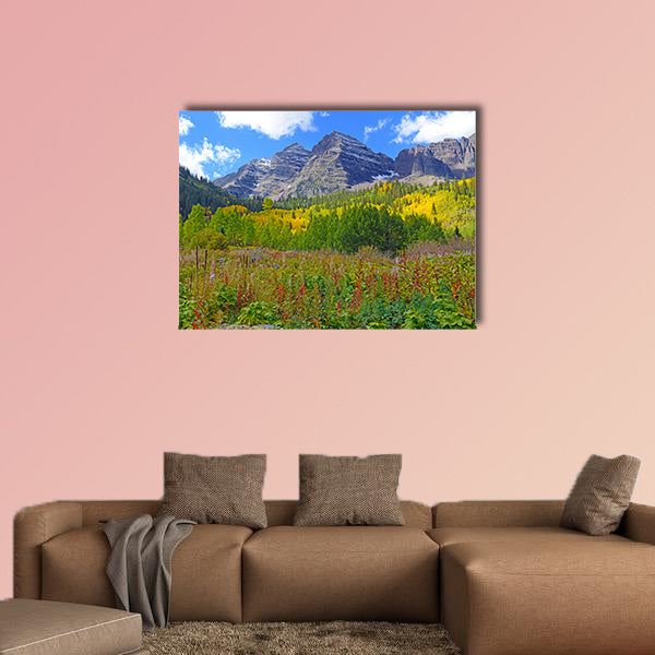 Fall Foliage with Aspen Trees, Maroon Bells, Colorado Rocky Mountains multi panel canvas wall art