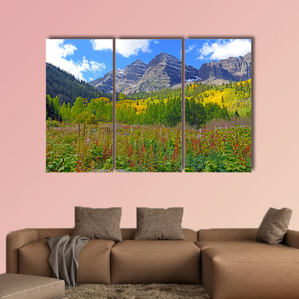 Fall Foliage with Aspen Trees, Maroon Bells, Colorado Rocky Mountains multi panel canvas wall art