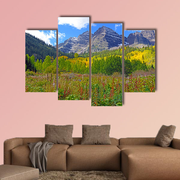 Fall Foliage with Aspen Trees, Maroon Bells, Colorado Rocky Mountains multi panel canvas wall art