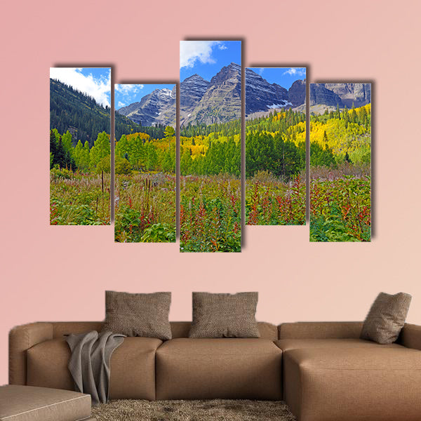 Fall Foliage with Aspen Trees, Maroon Bells, Colorado Rocky Mountains multi panel canvas wall art