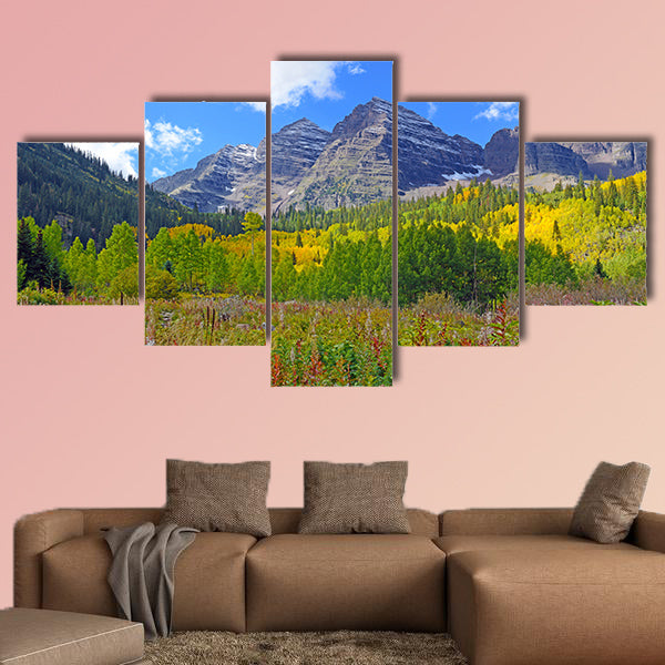 Fall Foliage with Aspen Trees, Maroon Bells, Colorado Rocky Mountains multi panel canvas wall art