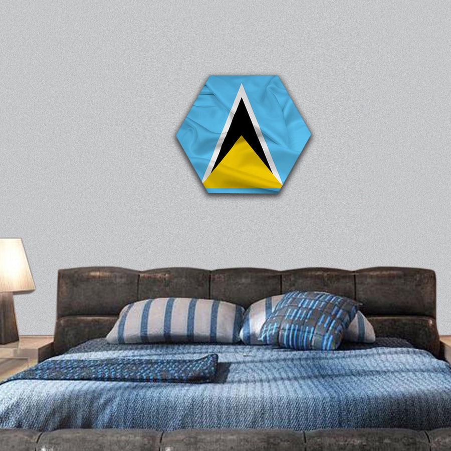 Waving Saint Lucia Flag hexagonal canvas wall art