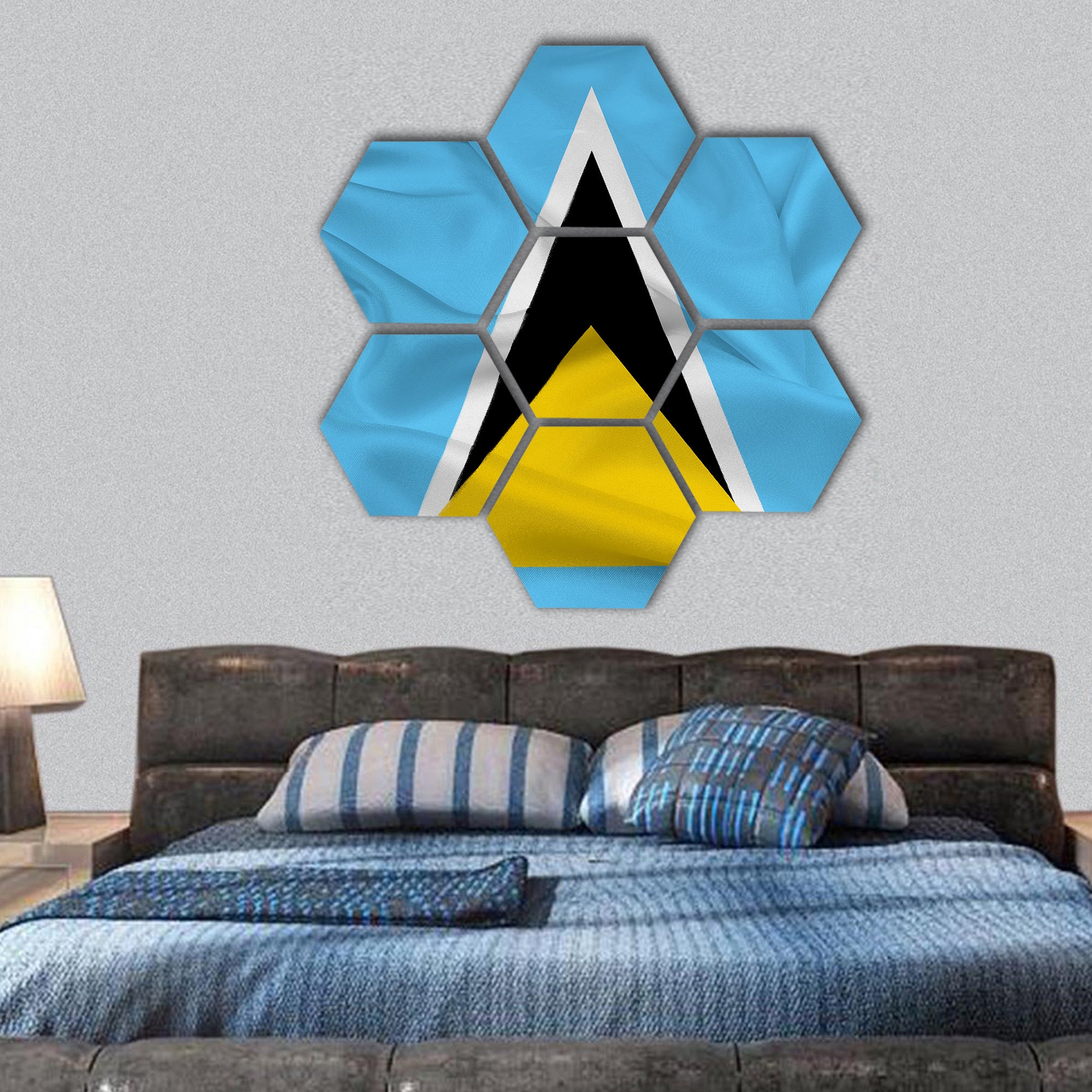 Waving Saint Lucia Flag hexagonal canvas wall art