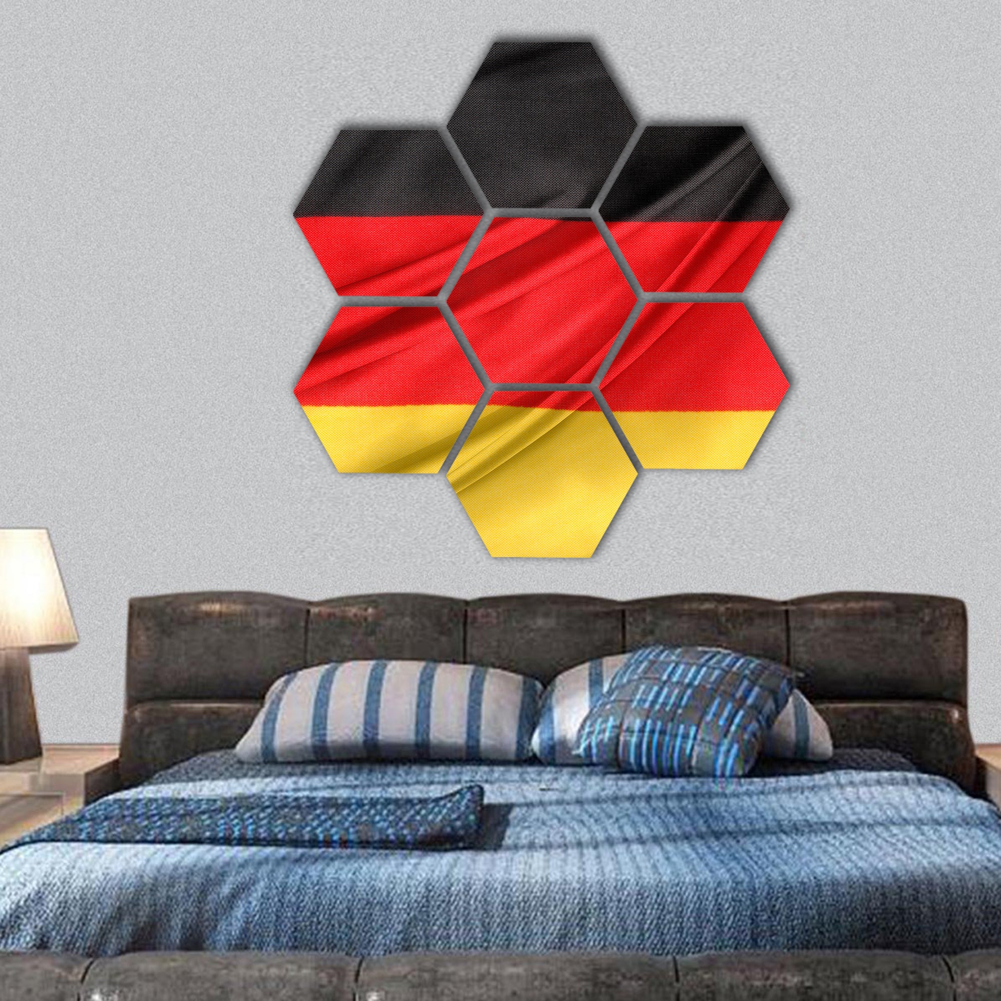 Closeup of silky German flag hexagonal canvas wall art